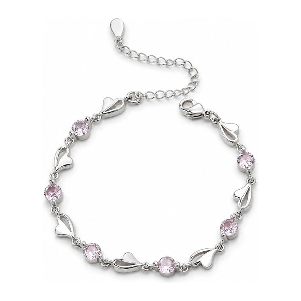 Pulsera 925 zircón violeta y corazones
