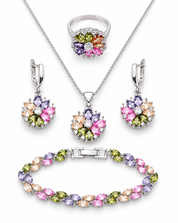 Set completo 925 flores multicolor en vista de estudio sobre fondo blanco