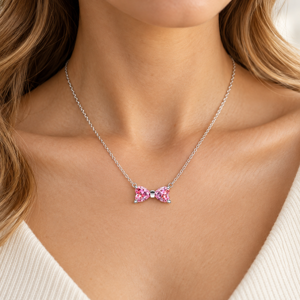 Cadena 925 moño rosa