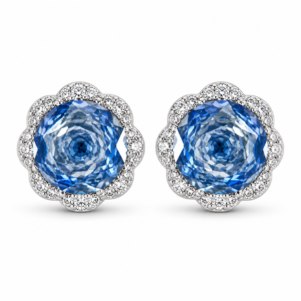 Aro zirconia azul en detalle sobre fondo blanco