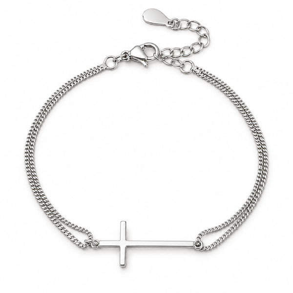 Pulsera 925 cruz en detalle sobre fondo blanco