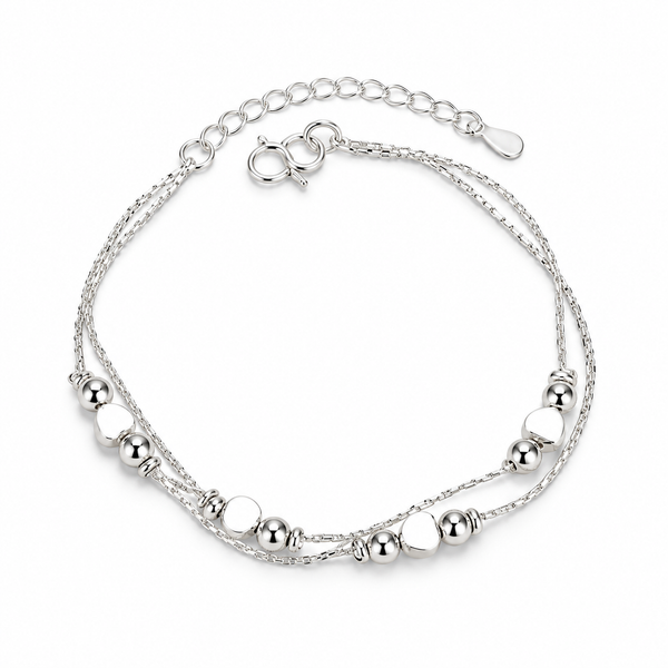 Pulsera 925 Doble Varios Círculos en detalle sobre fondo blanco