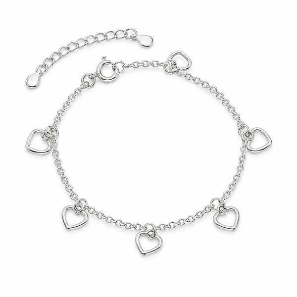 Pulsera 925 Varios Corazones Simples en detalle sobre fondo blanco