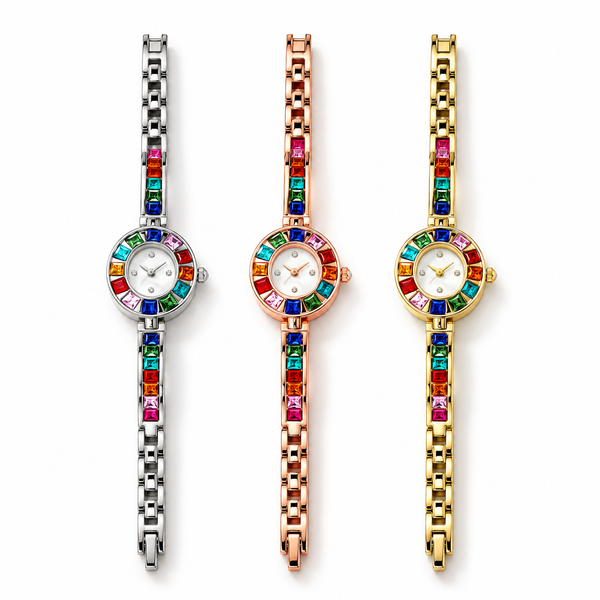 Reloj colores en detalle sobre fondo blanco