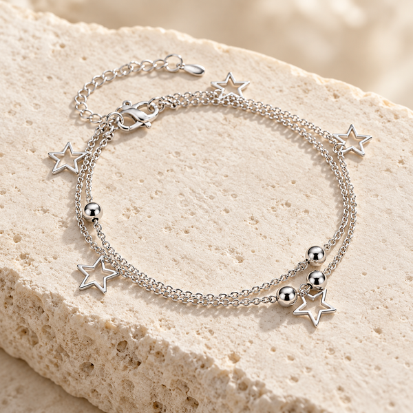 Pulsera 925 doble estrellas en vista de estudio sobre fondo blanco